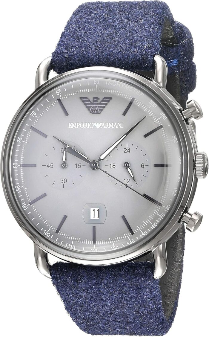 Emporio Armani Aviator Quartz Grey Dial Blue Fabric Strap Watch For Men - AR11144 - Image 2
